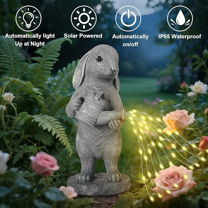 Garden Statues Dog Statue with Solar LED Light, Ideal Gifts for Friends or Family's Birthday, Outdoor Decorations for Yard, Bunny Gift for Easter