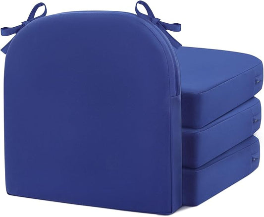 Topotdor Outdoor Chair Cushions for Patio Furniture,Waterproof Patio Chair Cushions Set of 4,Indoor/Outdoor Round Corner Chair Seat Cushion with Ties,18"x18"x3" Blue