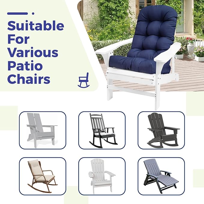Floral Outdoor Adirondack Chair Cushions for Patio Furniture Waterproof Tufted High Back Chair Cushion with Ties for Indoor Patio Backyard 47"*19.68"*3.9" Navy Floral
