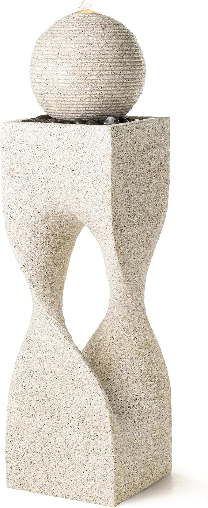 Glitzhome Outdoor Water Fountain, Outdoor Fountain with Pebbles, Pump and LED Light, 36.5" H Polyresin Modern Geometric Pedestal and Sphere Waterfall Fountain Water Feature for Garden, Patio, Yard