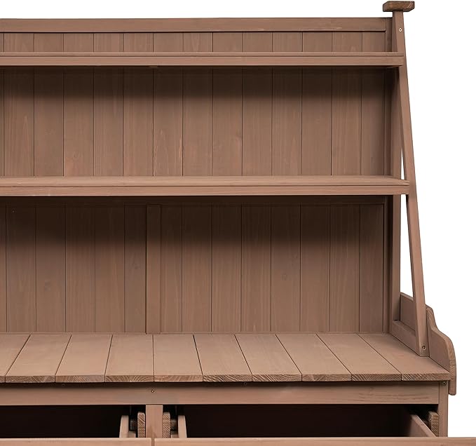 65inch Garden Potting Bench Table, Fir Wood Workstation with Storage Shelf, Drawer and Cabinet (Brown@017, 65inch)