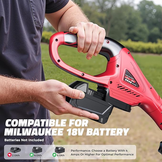 Cordless Tiller Cultivator Compatible with Milwaukee 18V (No Battery), Tiller for Gardening 360RPM Electric Garden Tiller, Brushless Rototiller 9" Width 6.3" Depth for Lawn/Soil Cultivation, Red