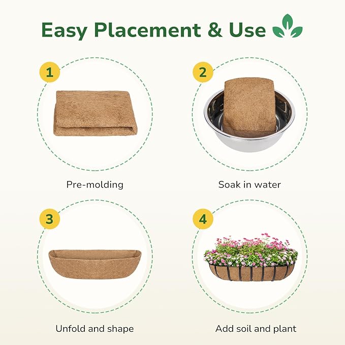 GreatBuddy 2 Pcs Coco Liners for Planters 24 Inch, Sturdy Window Box Liners, Perfect Planter Liners Replacement for The Old, 100% Natural, Easy to Straighten Out