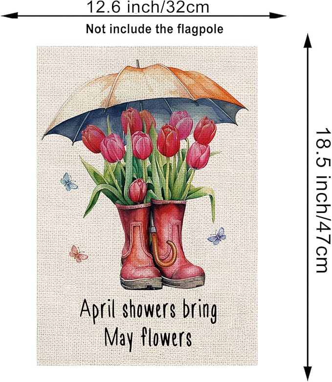 Spring Garden Flag Boots Tulips Vertical Double Sided Seasonal Flower Yard Outdoor Flag 12.5 x 18 Inch