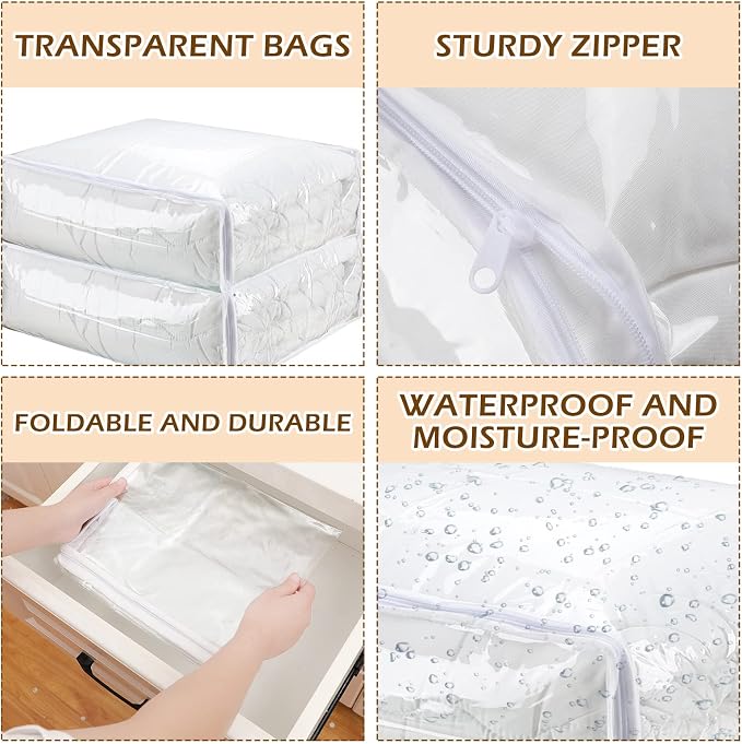 Shappy 6 Packs Clear Plastic Storage Bags with Zipper, 24 x 20 x 11 Inch