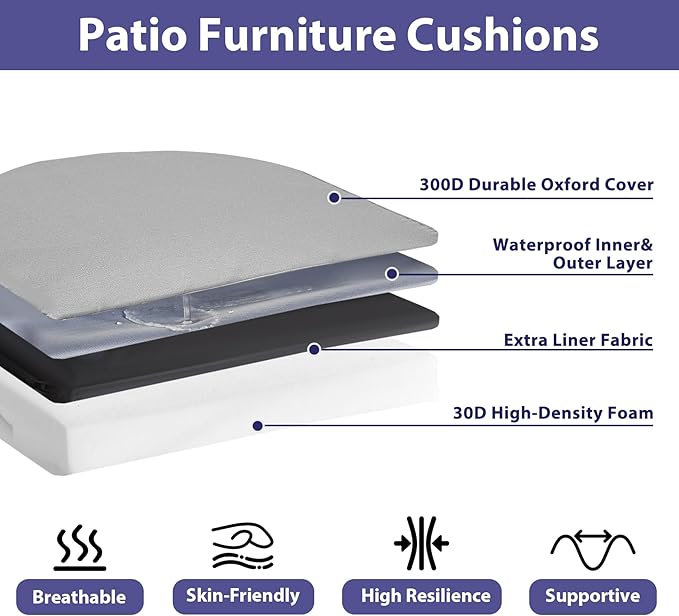 IPYNBAP Outdoor Chair Cushions Set of 4 -Waterproof Outdoor Seat Cushions for Patio Furniture, Patio Chair Cushion with Handle and Ties, Round Out Door Chair Pads,17" x 16" x 2", Grey