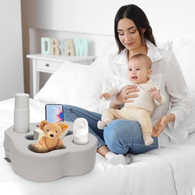 Couch Cup Holder Pillow, Sofa Organizer Caddy, PUGrey | Tray Pillow, Sofa Pillow Drink Tray Bed Refreshment Caddy for iPad, Drinks, Remotes, Phones, Snacks, Removable, Washable