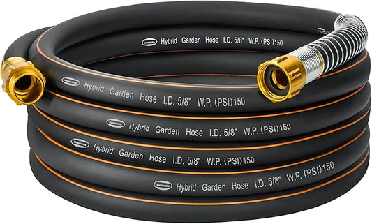 5/8 in. × 25 ft. High Flow Heavy Duty Garden Hose Flexible Hybrid Rubber Water Hose, No Memory Durable Premium Water Hose for Watering, Irrigation, Water Transfer Pump