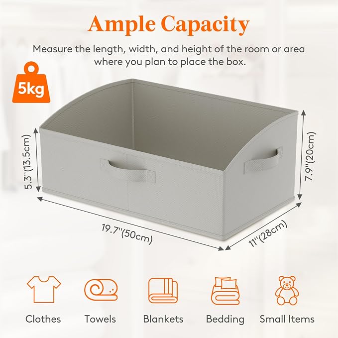 Lifewit Trapezoid Closet Storage Bin for Shelf, 6 Packs 23L, Light Gray