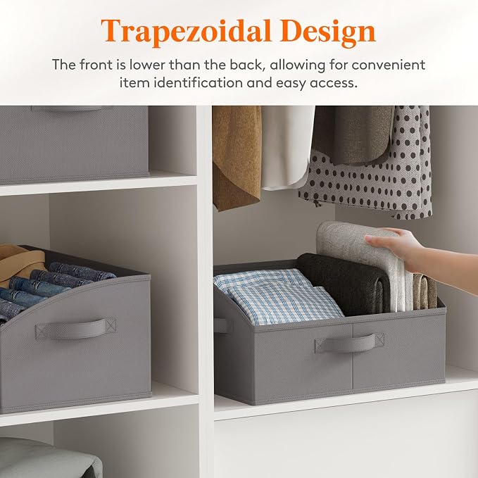 Lifewit Trapezoid Closet Storage Bin for Shelf, 6 Packs 19L, Gray