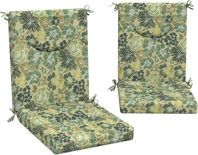 DYTXIII Outdoor High Back Chair Cushions Set of 2, 44x20 in Water Repellent Patio Seat Cushions with Elastic Sponge, All Weather Cushions for Rocking, Dining Chairs, Patio Furniture - Green Rose