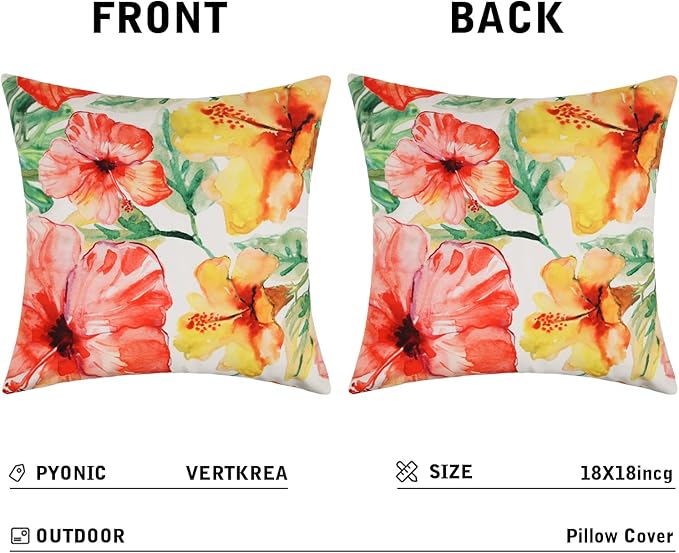 Pyonic Outdoor Pillows Covers Pack of 2 Spring Floral Waterproof Throw Pillow Covers 18X18 inch Outdoor Pillows for Patio Furniture Garden Square Outside Waterproof Pillow