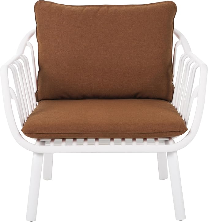 Christopher Knight Home Set of 2 Huron Indoor/Outdoor Polypropylene and Iron Frame Club Chairs, Patio Conversation Seating/Armchair for Garden, Backyard, Poolside, Removable Cushions, White+Brown