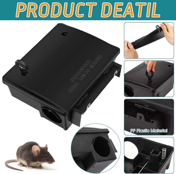 Qualirey 12 Packs Rat Bait Stations Rat Bait Box with Keys Outdoor Mouse Rodent Trap Mice Baits Stations Bulk for Outdoor Indoor Use Keeps Pets and Children Safe