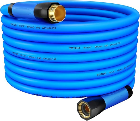 YOTOO Heavy Duty Hybrid Garden Water Hose 5/8-Inch by 75-Feet 150 PSI Kink Resistant, Flexible with Swivel Grip Handle and 3/4" GHT Solid Brass Fittings, Blue