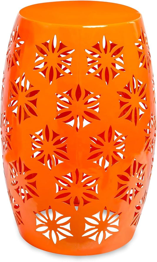 Vipush Outdoor Lace Cut Iron Side Table, Patio Garden Stool Coffee End Table Nightstand for Small Spaces, Living Room, Front Porch, Poolside, Orange