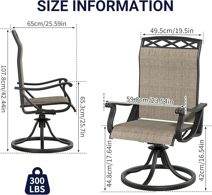 SHGJ&SOFT Patio Swivel Chairs, Waterproof Outdoor Dining Chairs with All-Weather Textilene Mesh for Deck, Garden, and Backyard (Brown6, 2PC)