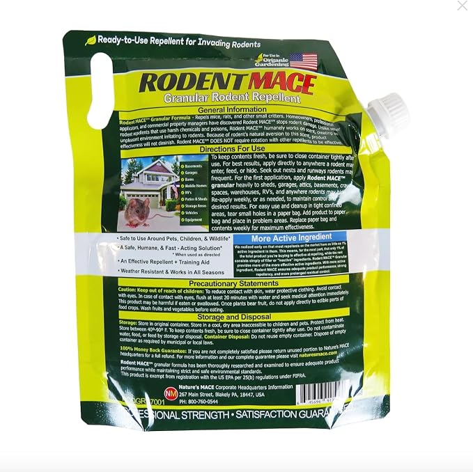 Nature's MACE Rodent Mace Repellent 66 lb Granules | Covers 13,200 Sq Ft, Granular Outdoor Rodent Deterrent, Repel Mouse, Mice, Rats, For Indoor & Outdoor, Pet Safe.