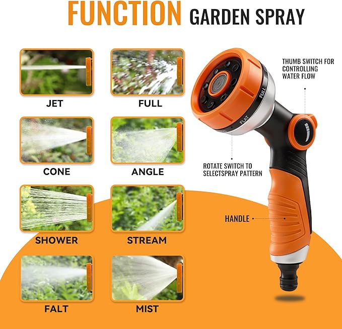 HERZO Garden Hose Nozzle, Water Spray Nozzle with 7 Adjustable Watering Patterns for Watering Plants & Lawn& Garden, Washing Cars, Cleaning, Showering Pets & Outdoor Fun
