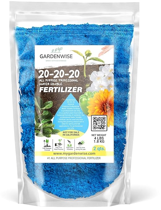 Gardenwise 20-20-20 Water-Soluble Fertilizer – Powder for Liquid Plant Food for Indoor & Outdoor Plants, Orchids, Vegetables, Lawns, Flowers – 20 20 20 Fertilizer 2 Quarts (4 lbs)