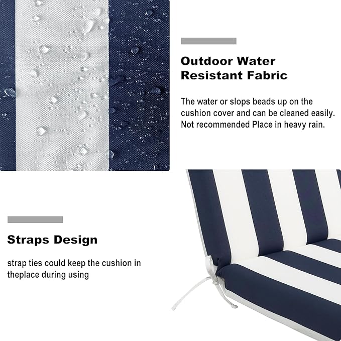 DYTXIII Outdoor High Back Chair Cushions Set of 2, 44"x22" Water Repellent Patio Seat Cushions with Elastic Sponge, All Weather Chair Pads for Rocking, Dining Chairs, Patio Furniture - Cabana Navy