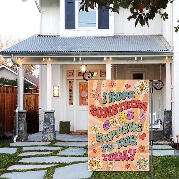 I Hope Something Good Happens To You Today Garden Flag, Spring Summer Kindness Garden Flags for Outside, Be Kind Positive Quote Yard Sign, Mental Health Porch Lawn Clinic Outdoor Decor