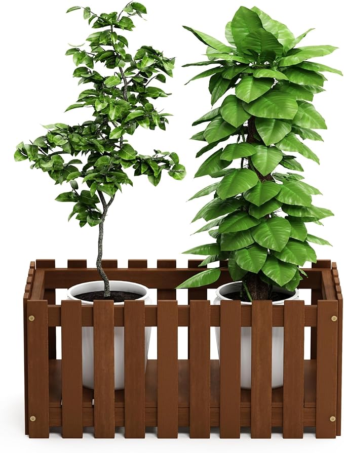 Furinno TIOMAN Planter Box, Hardwood Slat Style Flower Box, Rectangular Garden Box, in Teak Oil, Indoor, Outdoor, Patio, Garden, Balcony, Light Wood