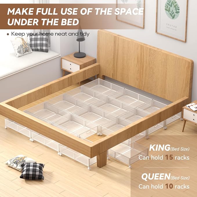 PHINOX Under Bed Storage with Wheels & Handle,Sturdy Metal,2 Pack,White