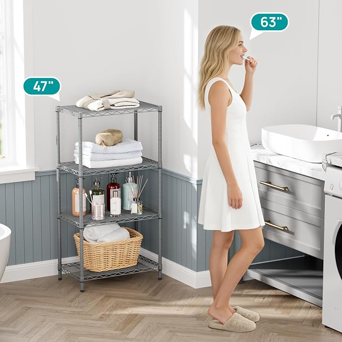 SINGAYE 4 Metal Shelves Wire Shelving Storage Shelf Adjustable Unit Pantry