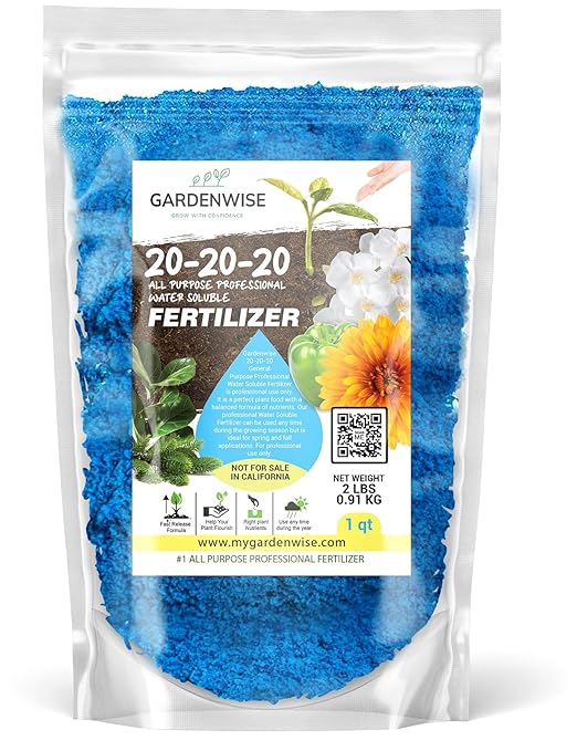 Gardenwise 20-20-20 Water-Soluble Fertilizer – Powder for Liquid Plant Food for Indoor & Outdoor Plants, Orchids, Vegetables, Lawns, Flowers – 20 20 20 Fertilizer 1 Quart (2 lbs)