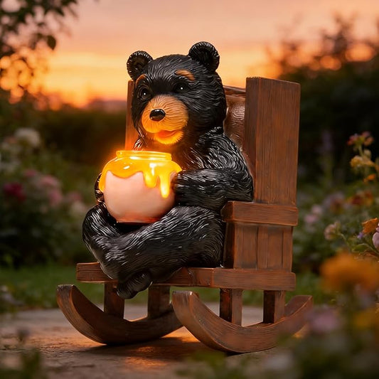 Sheaifun Solar Garden Statues Black Bear Decor Resin Bear Statues Outdoor with Solar Light Animal Figurine for Outside Yard Lawn and Patio Decorations Gardening Gifts for Women 3.5 * 5.5 * 6.25 Inch