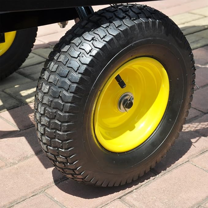 Big Garden Wagon Cart with 880 LBS Capacity, Heavy Duty Yellow & Black Utility Cart with Pneumatic Tires for Firewood, Yard Debris & Farm Transport, Yellow