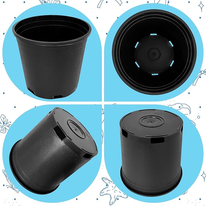 10Pcs 2 Gallon 8 inch Plant Nursery Pot Flower Seedling Injection Molded Container Plastic Garden Planter Pots with Drainage Holes Suitable for Vegetables Flowers Plants Black