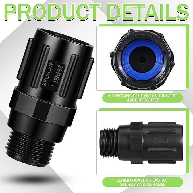 Tondiamo 3 Pcs 25 Psi Drip Irrigation Pressure Regulator, 3/4" Female Hose Thread x 3/4" Male Hose Thread Pressure Reducer Flow Valve for Garden Drip Irrigation Parts Emitters System