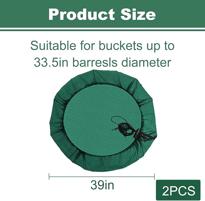 39“ Mesh Cover for Rain Barrel with Drawstring 2Pcs Rain Water Bucket Screen to keep Leaves and Debris from Falling into Bucket Green