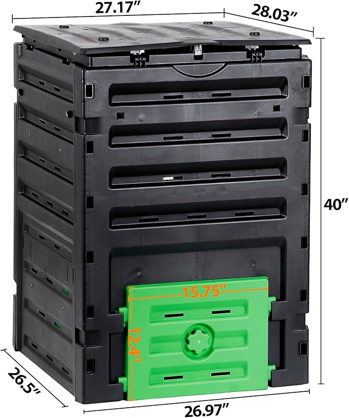 SUPER DEAL 120 Gallon Compost Bin, 450L Outdoor Garden Waste Composter with Flip-top Lid and Bottom Door, Large Capacity BPA Free Material for Fast Creation of Fertile Soil, Easy to Assemble, Black