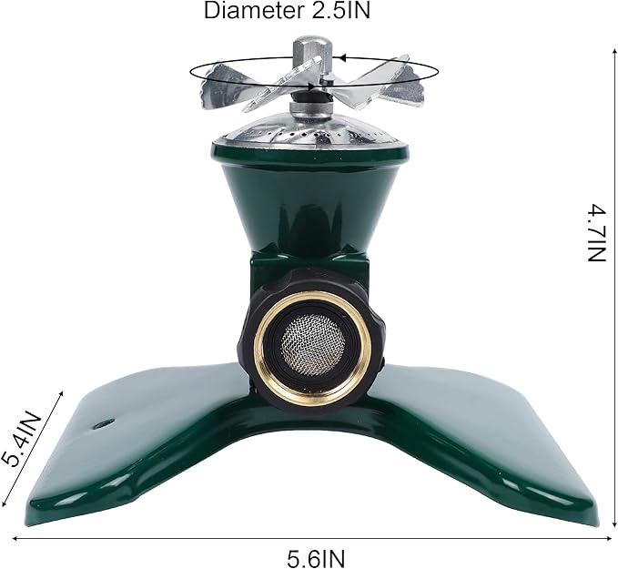 Biswing 1 Pack Lawn Sprinkler, Heavy Duty Metal Square Garden Sprinkler, 360 Degree Large Area Irrigation, Connectable Rotating Automatic Water Sprinklers for Yard Lawn Garden Watering