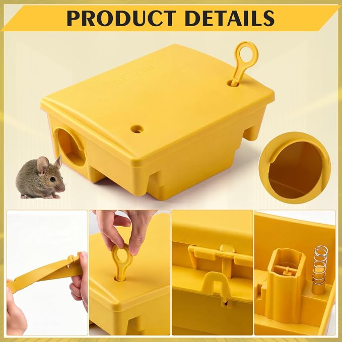 Qualirey 12 Packs Rat Bait Station Box Outdoor Rodent Rat Traps with Key Mouse Bait Station Indoor Mice Box for Outdoor Use Keeping Pets and Children Safe (Yellow)
