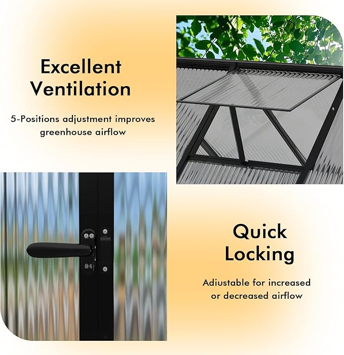 6×10FT Greenhouse for Outdoors, Walk-in Greenhouse and Winter Garden Planting, Polycarbonate Greenhouse with Electronic Thermometers, Withstands Strong Wind or Snow to Protect Vegetable or Plants