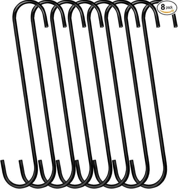 DINGEE 12 inch 8 Pack Extra Large S Hooks Heavy Duty Long S Hook for Hanging Plant, Hook for Tree Branch,Bird Feeder,Pots and Pans Closet Garden Pergola Indoor Outdoor X-Large Hooks