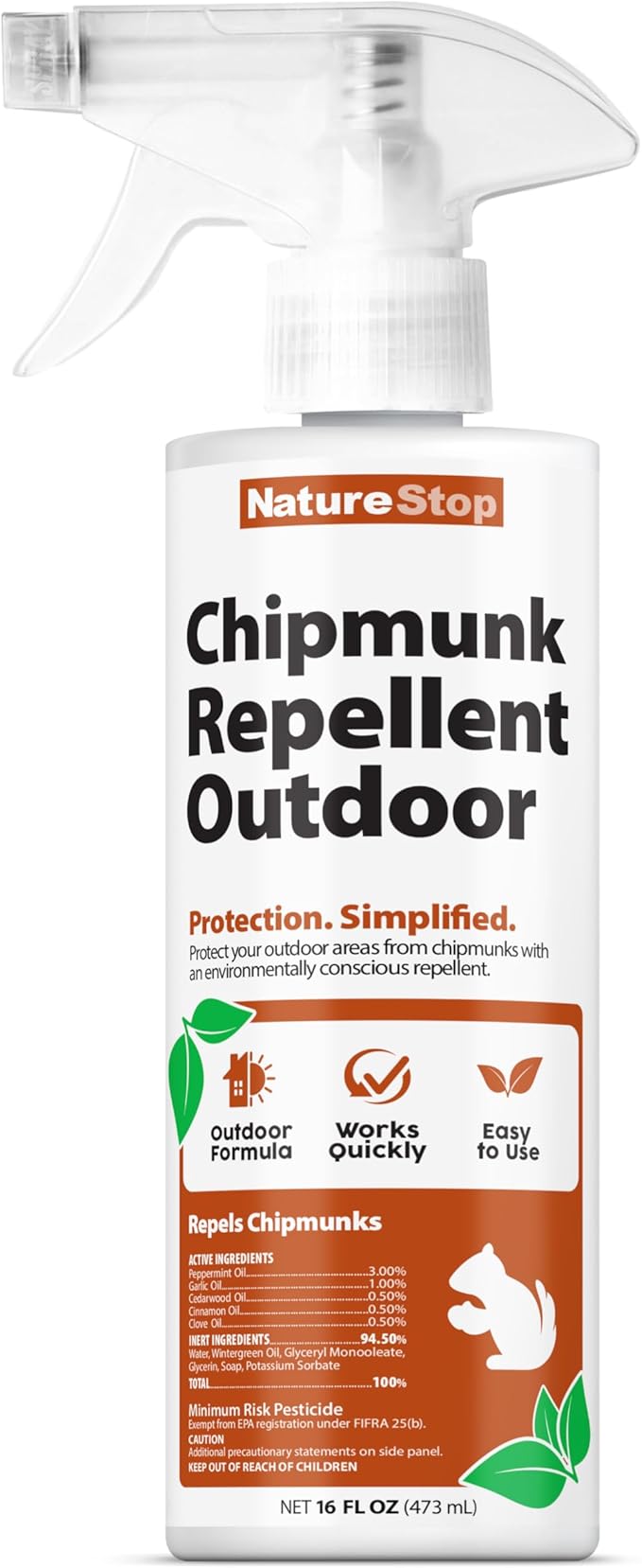 Chipmunk Repellent Spray for Outdoor Use – Helps Deter Chipmunks & Small Rodents, 16 oz (475mL)