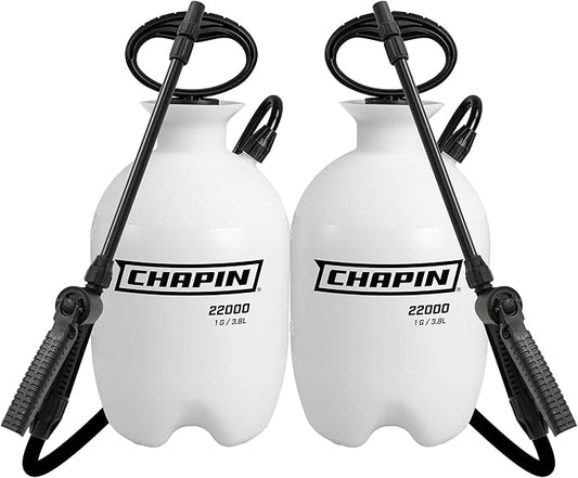 Chapin 22000 Pump Sprayer, 1-Gallon Translucent Tank with an Easy Fill Funnel-Top Opening, Adjustable Cone Nozzle & 34" Long Reach Hose, Used for Fertilizer, Pesticides, Weeds & Pests 2 Pack