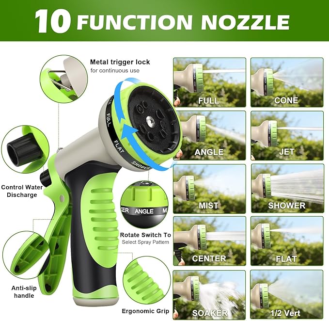 Metal Garden Hose 100 ft Stainless Steel Heavy Duty Water Hose with 10 Function Nozzles Flexible Lightweight Kink-Free Leakproof Sturdy Hoses Pipe 3/4" Brass Fitting for Outdoor Yard Lawn RV