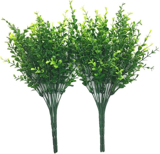 CATTREE Artificial Eucalyptus Leaves, Plastic Fake Shrubs Bushes Green Plants Wedding Indoor Outdoor Home Garden Verandah Kitchen Office Table Centerpieces Arrangements Christmas Decoration 4 pcs