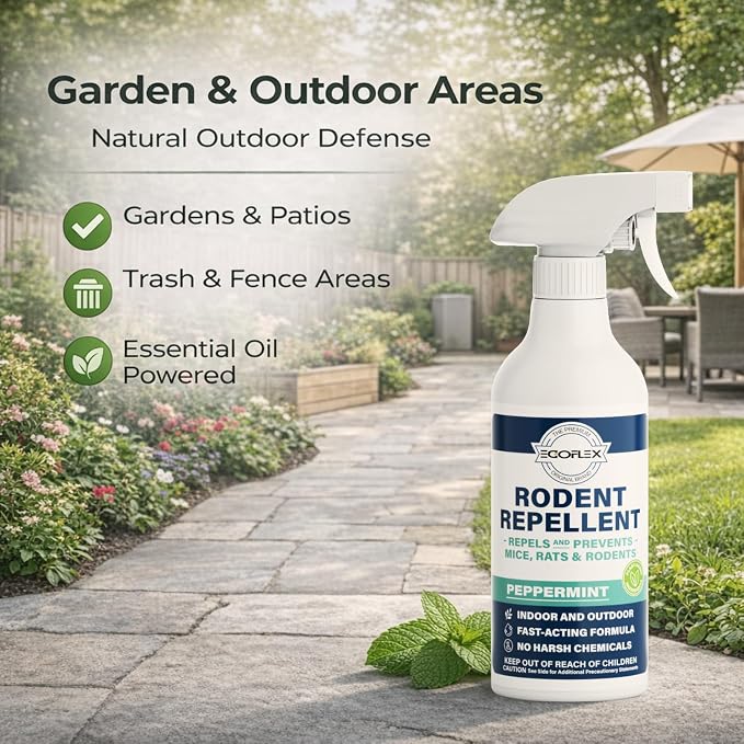 Peppermint Oil Spray for Rodents - Mice, Rat, Squirrel & Mouse Repellent - Natural Peppermint Essential Oil Indoor & Outdoor Deterrent Control for Home, Garage, Attic, RV & Car Engines - 16 Fl Oz