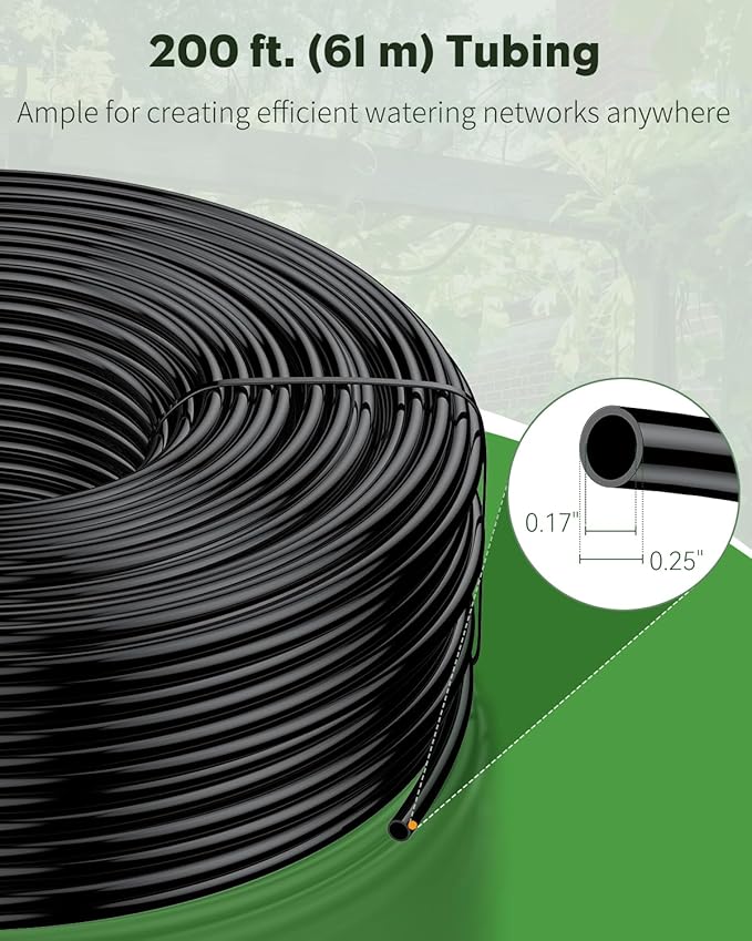 Pawfly 200 ft. 1/4 Drip Irrigation Tubing, Blank Distribution Tubing for Drip Irrigation System, Drip Irrigation Hose Roll for Garden Watering System