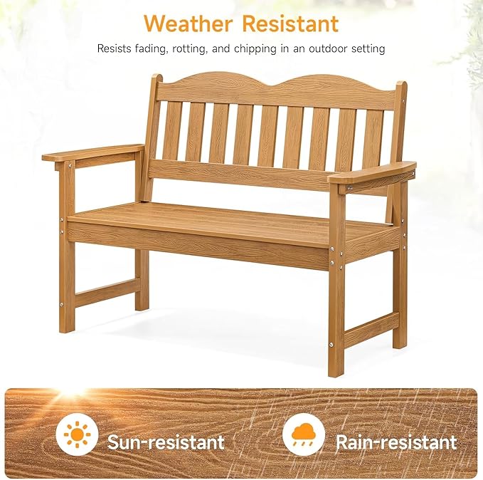 Garvee Garden Bench, 2-Person Poly Lumber Patio Bench,Slatted Patio Loveseat, for Use in Yard, Garden, Porch, or Park
