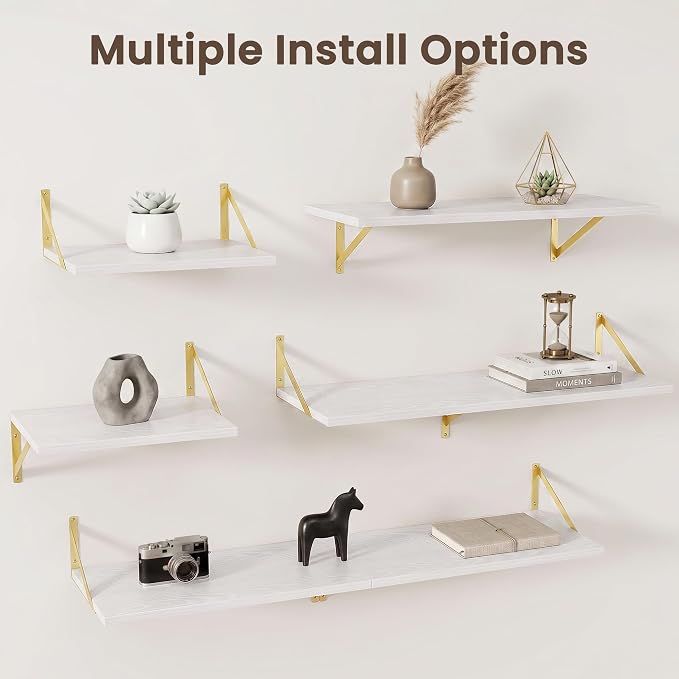 Dreamland Wall Mounted Floating Shelves Set of 2, 24x12, White&Gold