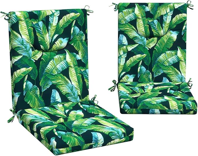 DYTXIII Outdoor High Back Chair Cushions Set of 2, 44x20 in Water Repellent Patio Seat Cushions with Elastic Sponge, All Weather Cushions for Rocking, Dining Chairs, Patio Furniture - Hanalei Lagoon