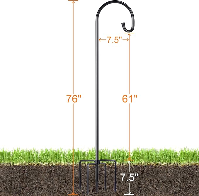Ottsuls Bird Feeder Pole, 2 Pack 76 Inch Shepherds Hooks for Outdoor with 5 Prongs Adjustable for Hanging Lantern, Hummingbird Feeder, Plant,Garden Stake Plant Stand Hanger Weddings Décor